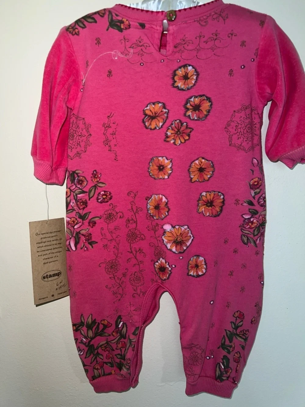 Vintage Kids stamp Hot Pink Crewneck 1 Piece with velour Top and Lace Trim​